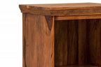 Solid Sheesham Wood Bedside Table with 2 Carved Drawers & Open Shelf