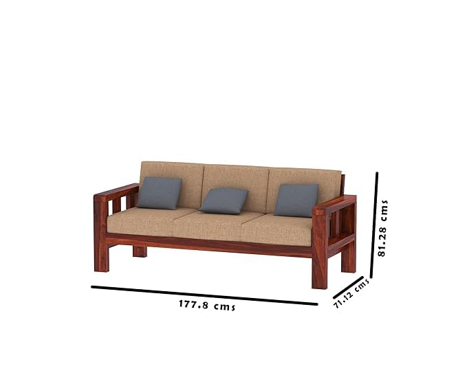 Solid Sheesham Wood 3 Seater Sofa with Cushions