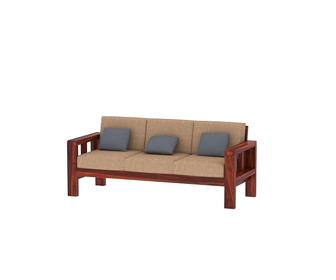Solid Sheesham Wood 3 Seater Sofa with Cushions