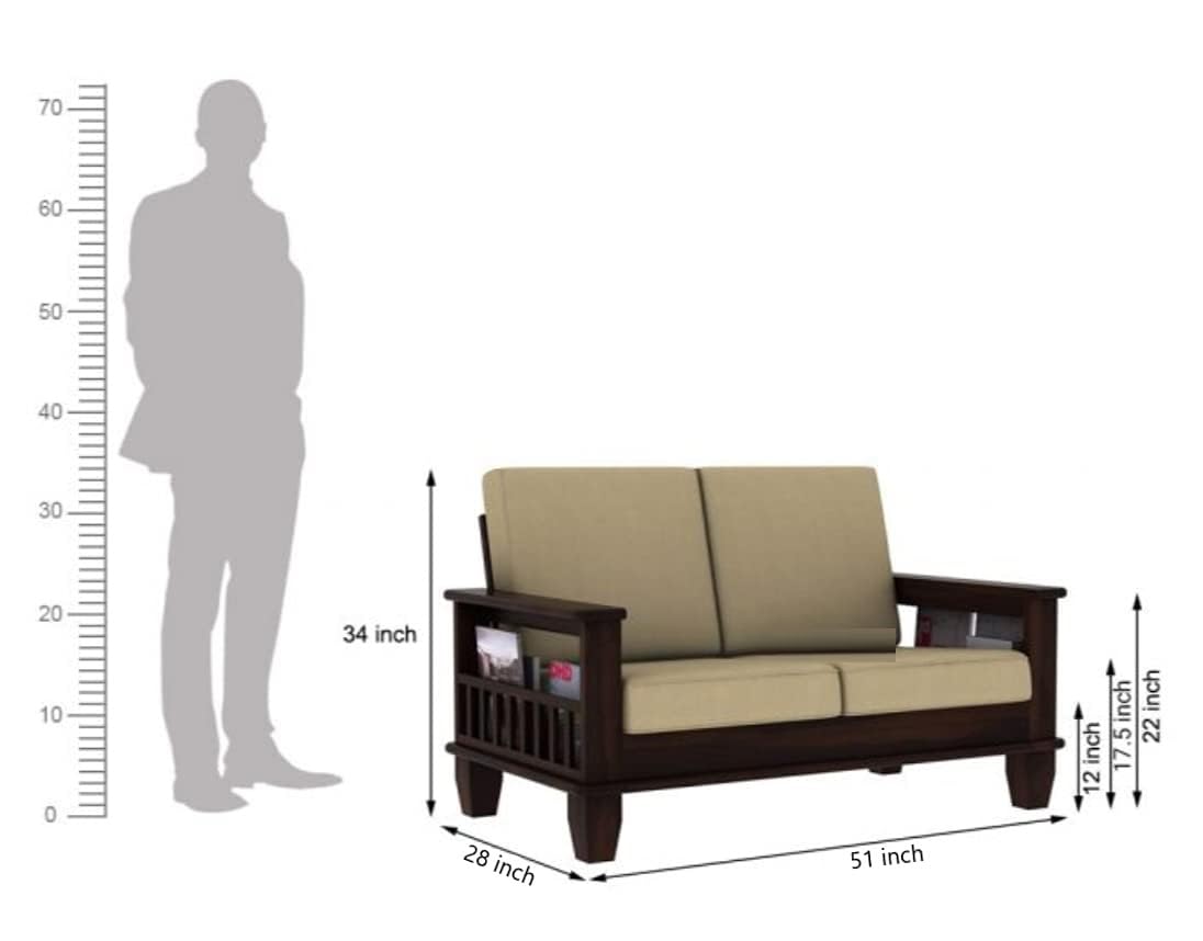 Solid Sheesham Wood 2 Seater Sofa