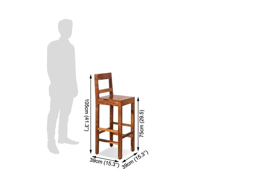 Solid Sheesham Wood Bar Chair | High Stool Chair with Backrest