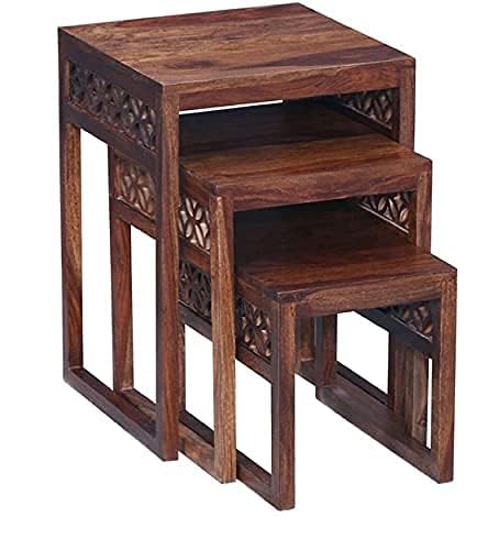 Solid Sheesham Wood Nesting Tables Set of 3