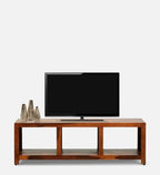 Solid Sheesham Wood Open TV Unit with 3 Storage Compartments