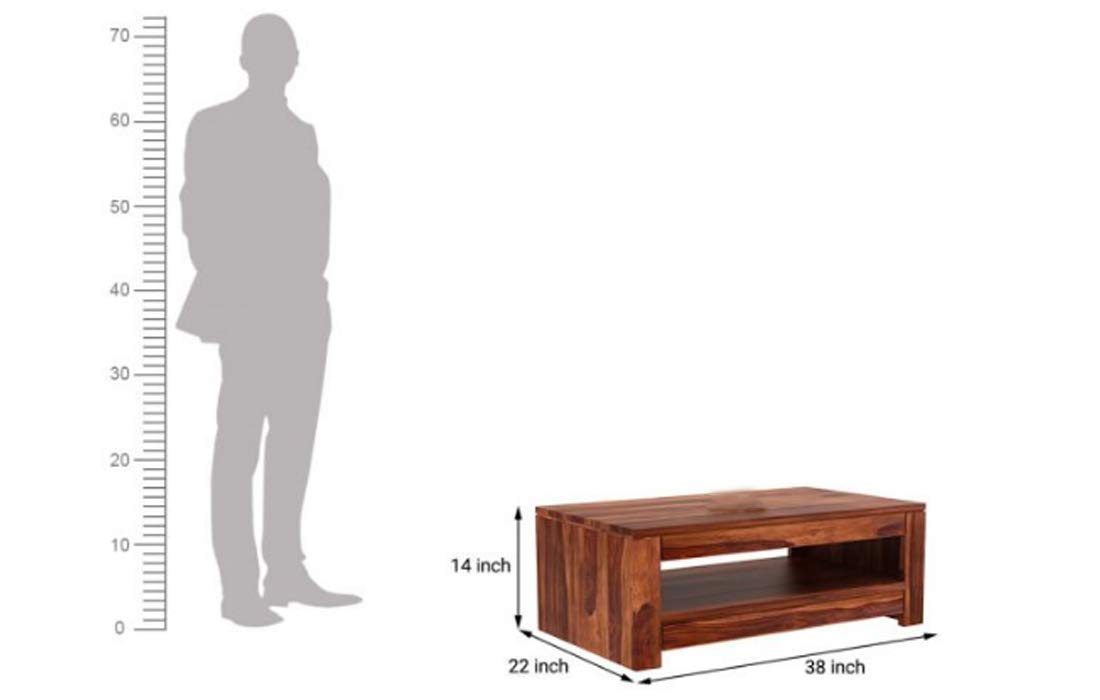 Sheesham Wood Coffee Table | Rectangular Center Table with Open Shelf Storage