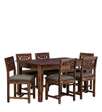 Premium Sheesham Wood 6 Seater Dining Table Set with CNC Carved Chairs | Cushioned Seating |