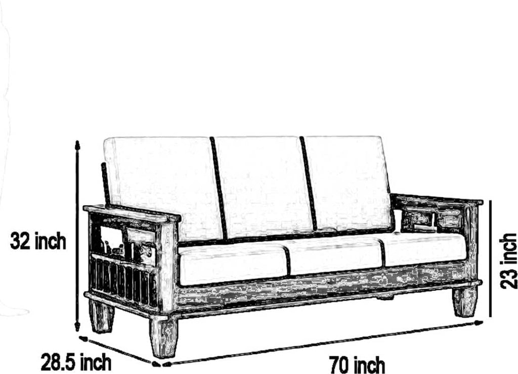 Solid Sheesham Wood 3 Seater Sofa Frame | Wooden Sofa