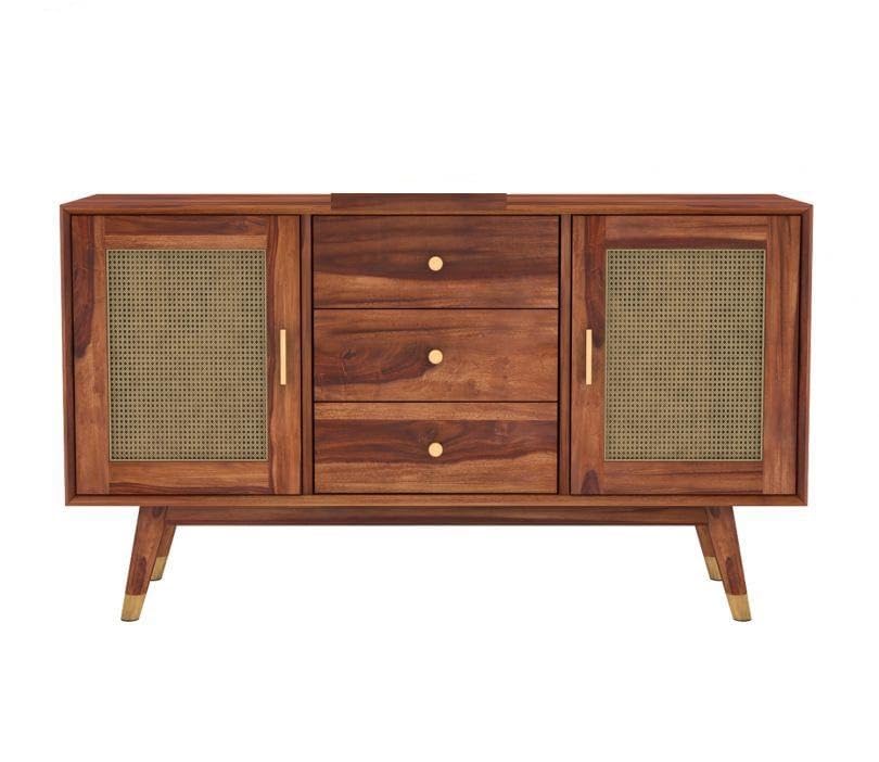 Solid Sheesham Wood Sideboard Cabinet with 3 Drawers & 2 Door Storage