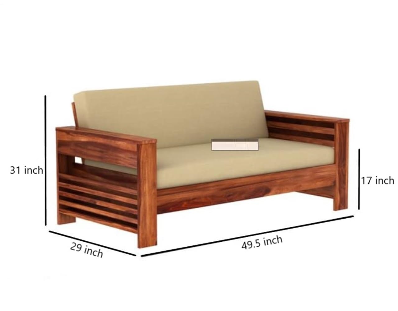 Solid Sheesham Wood 2 Seater Sofa Without Cushions