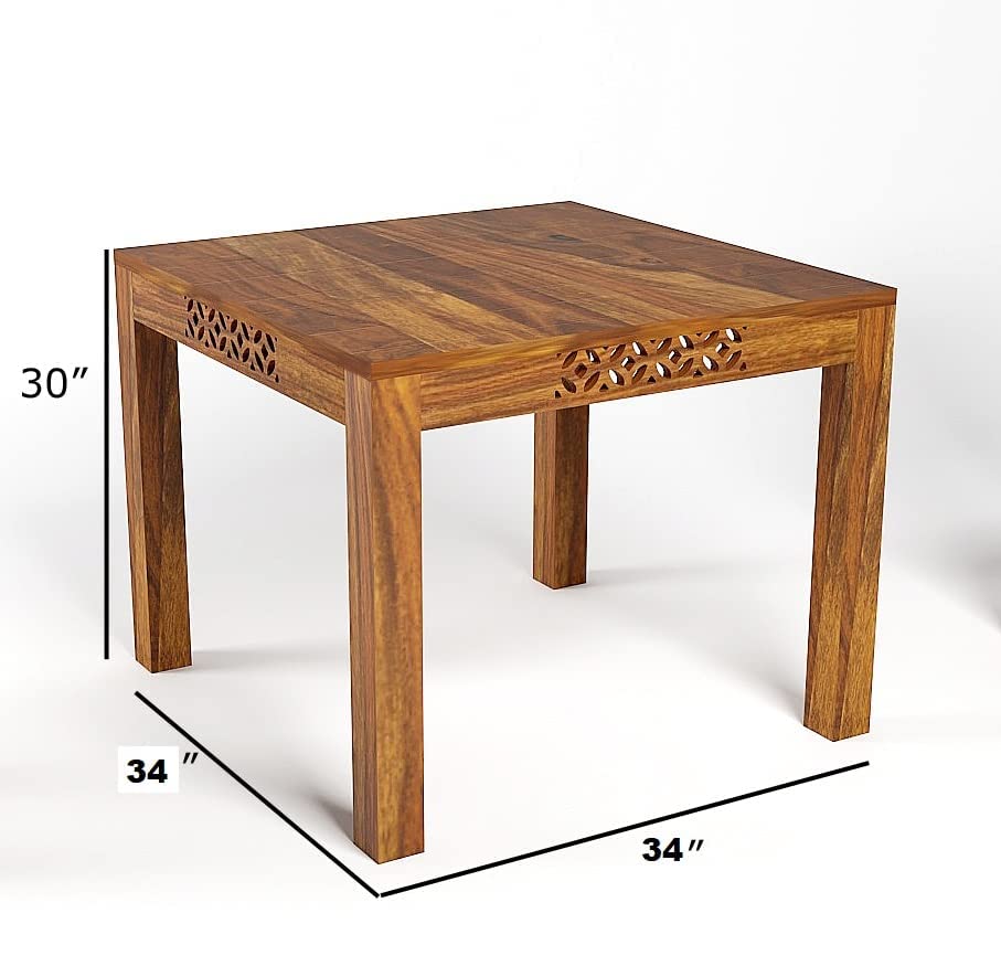 Sheesham Wood 4 Seater Dining Table Set | Carved Panel Design