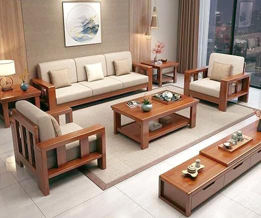 Premium Sheesham Wood 5 Seater Sofa Set | 3+1+1 Wooden Sofa