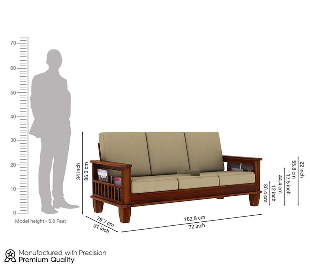 Solid Sheesham Wood 5 Seater Sofa Set | 3+1+1 Wooden Sofa