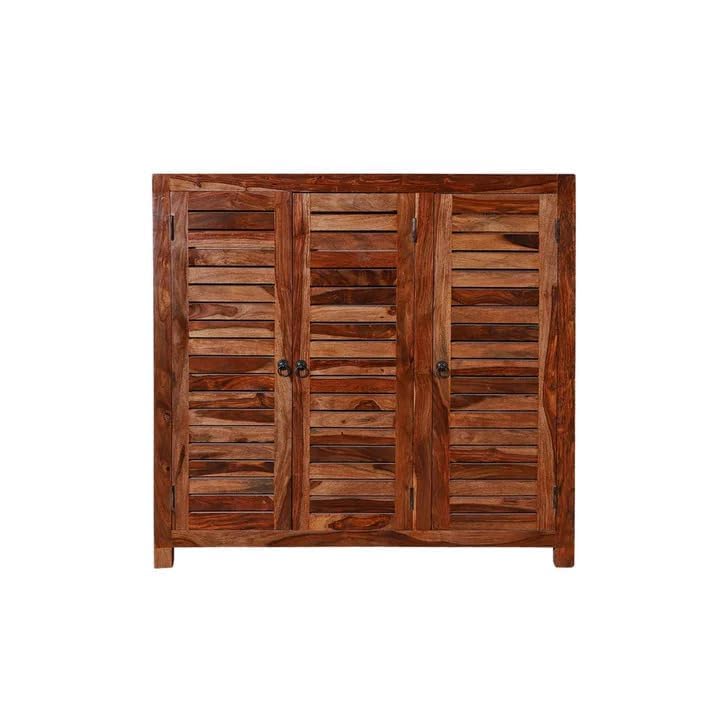 Solid Sheesham Wood 3 Door Shoe Rack Cabinet