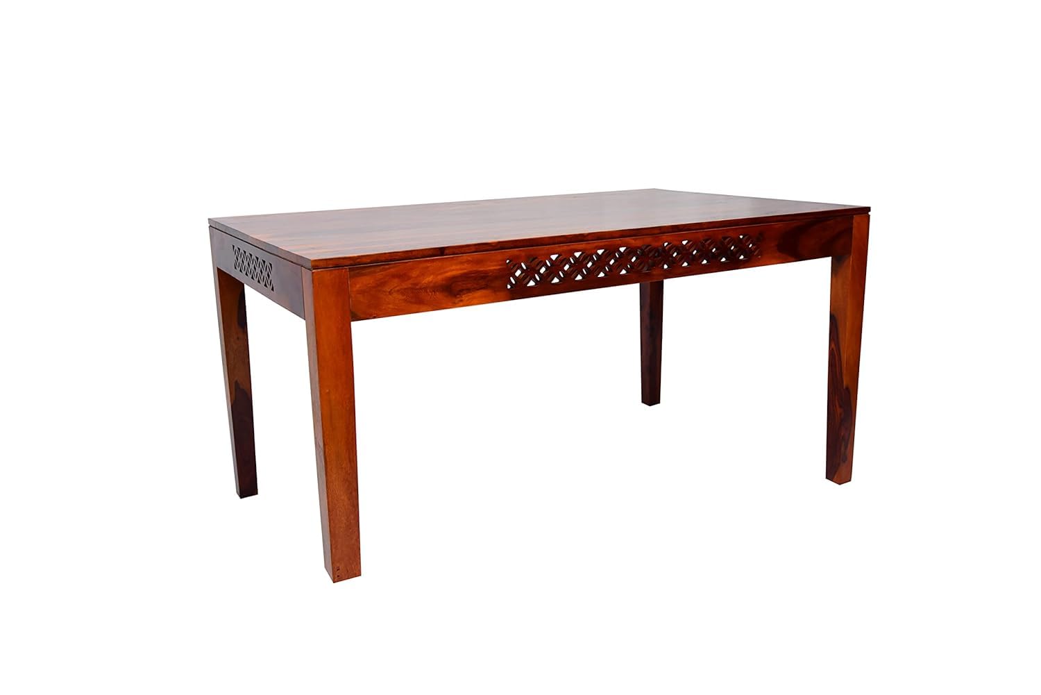 Premium Solid Wood CNC Carved 6 Seater Dining Table Set with Chairs – Honey Finish
