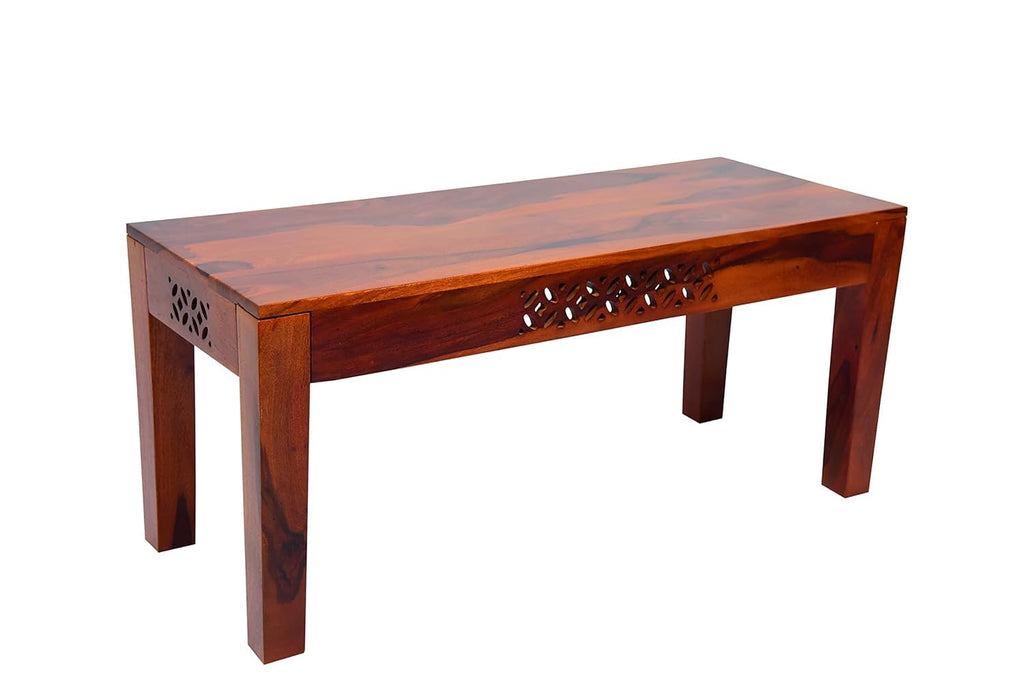 Solid Wood CNC Design 6 Seater Dining Table Set with Bench & Chairs – Honey Finish