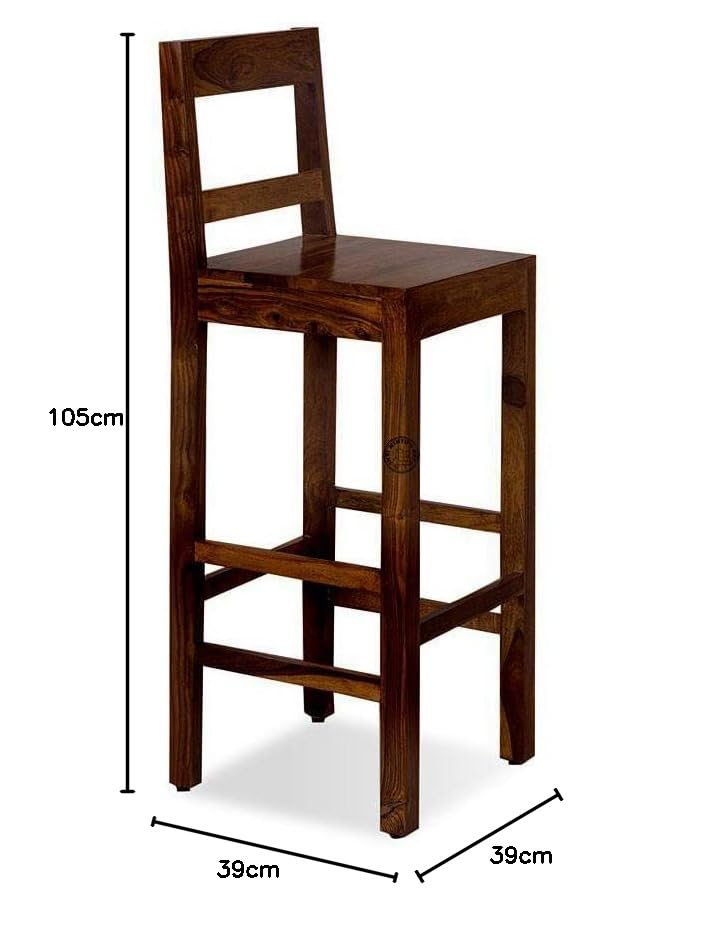 Solid Sheesham Wood Bar Chair | High Stool Chair with Backrest