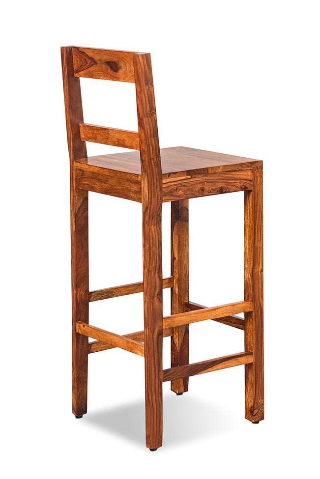 Solid Sheesham Wood Bar Chair | High Stool Chair with Backrest