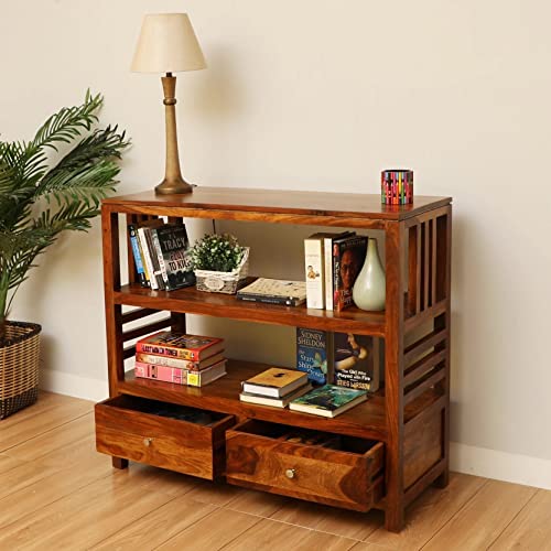 Solid Sheesham Wood Bookshelf with Drawer