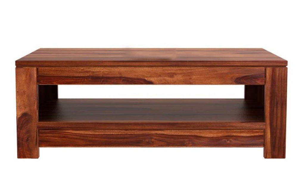 Sheesham Wood Coffee Table | Rectangular Center Table with Open Shelf Storage