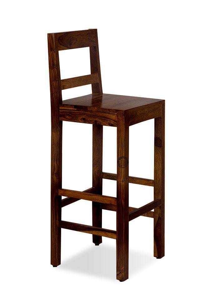Solid Sheesham Wood Bar Chair | High Stool Chair with Backrest
