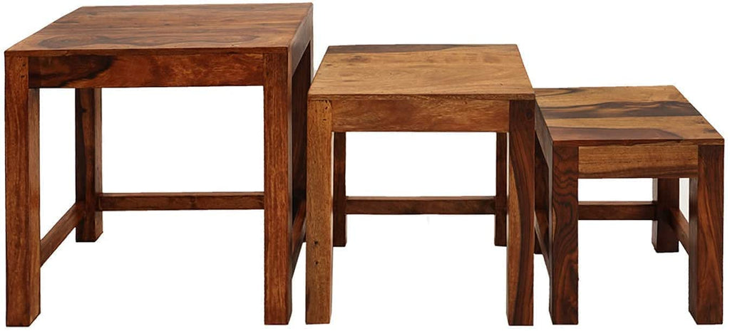 Solid Sheesham Wood Nesting Tables Set of 3