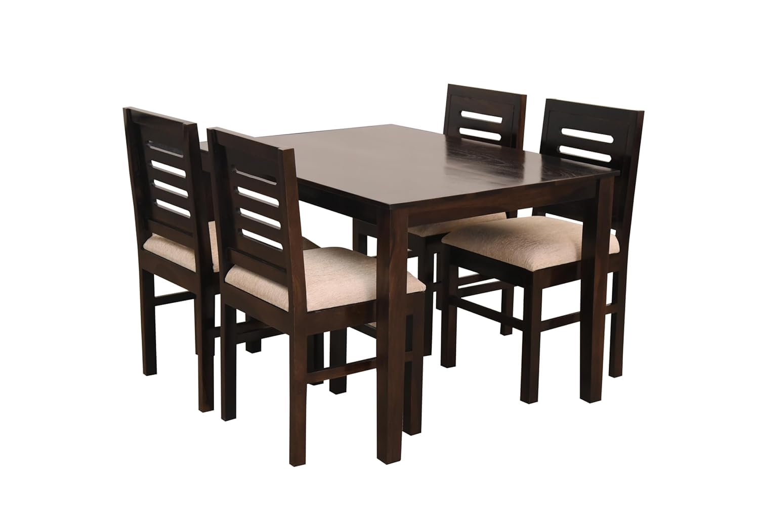 Sheesham Wood 4 Seater Dining Table Set | Modern Slat Back Chairs |
