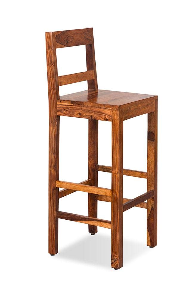 Solid Sheesham Wood Bar Chair | High Stool Chair with Backrest