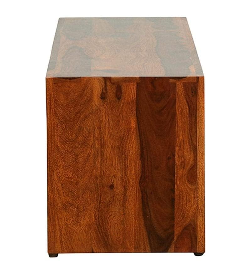 Solid Sheesham Wood Open TV Unit with 3 Storage Compartments