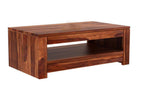 Sheesham Wood Coffee Table | Rectangular Center Table with Open Shelf Storage