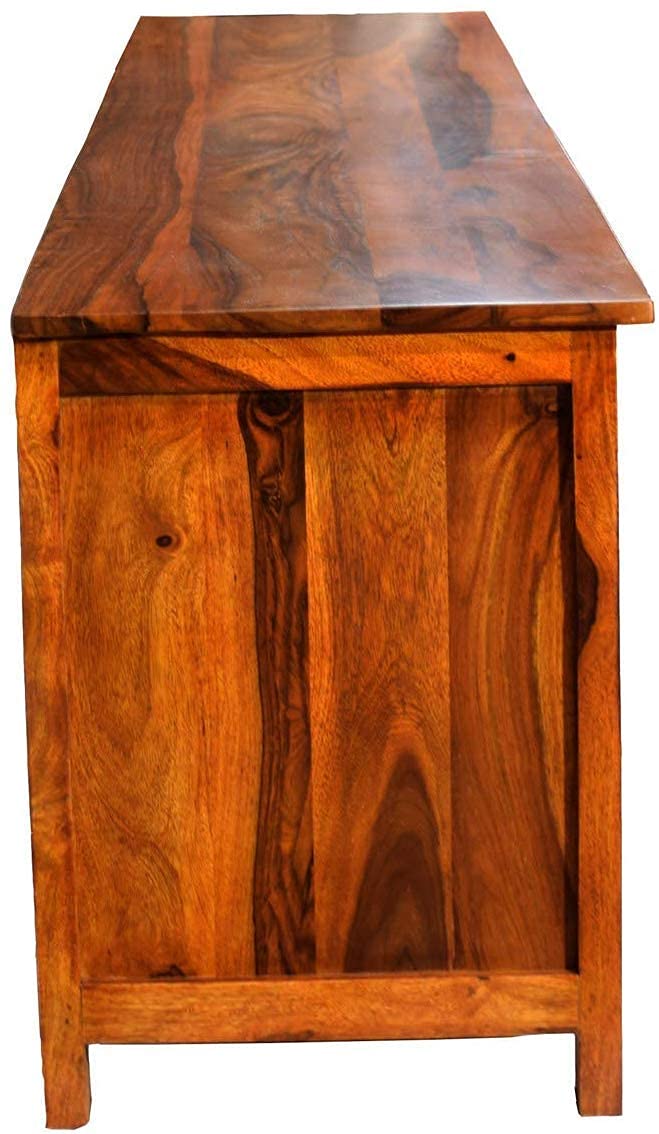 Solid Sheesham Wood TV Unit with 4 Drawers & Open Shelves