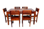 Premium Solid Wood CNC Carved 6 Seater Dining Table Set with Chairs – Honey Finish