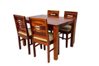Sheesham Wood 4 Seater Dining Table Set | Modern Slat Back Chairs |