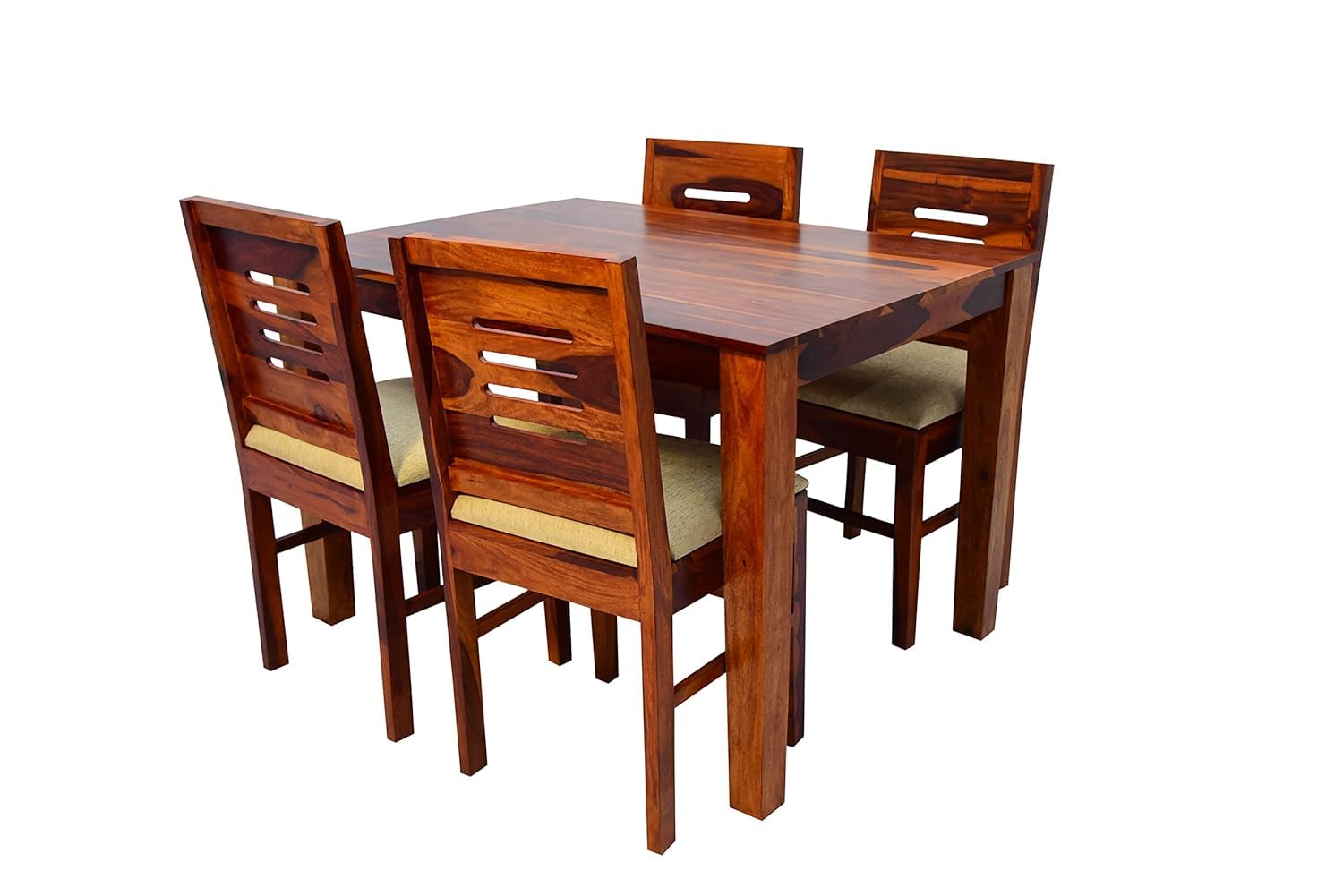 Sheesham Wood 4 Seater Dining Table Set | Modern Slat Back Chairs |