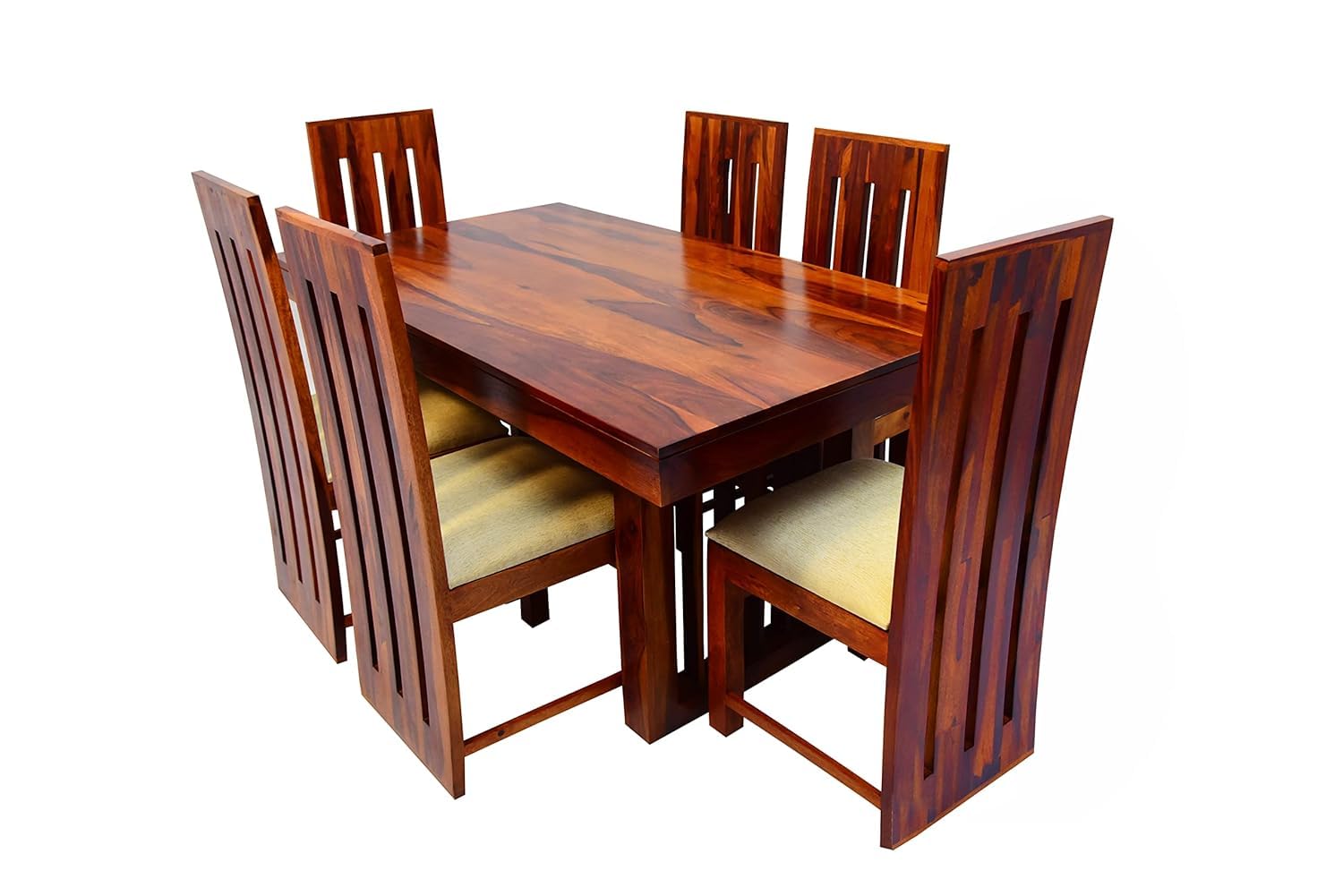 Premium Sheesham Wood 6 Seater Dining Table Set with Cushioned Chairs