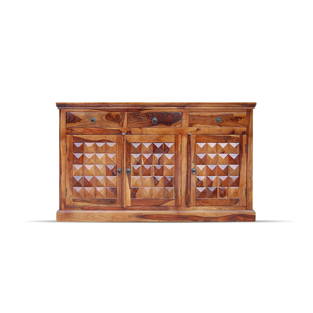 Solid Sheesham Wood Sideboard Cabinet with 3 Drawers & 3 Door Storage