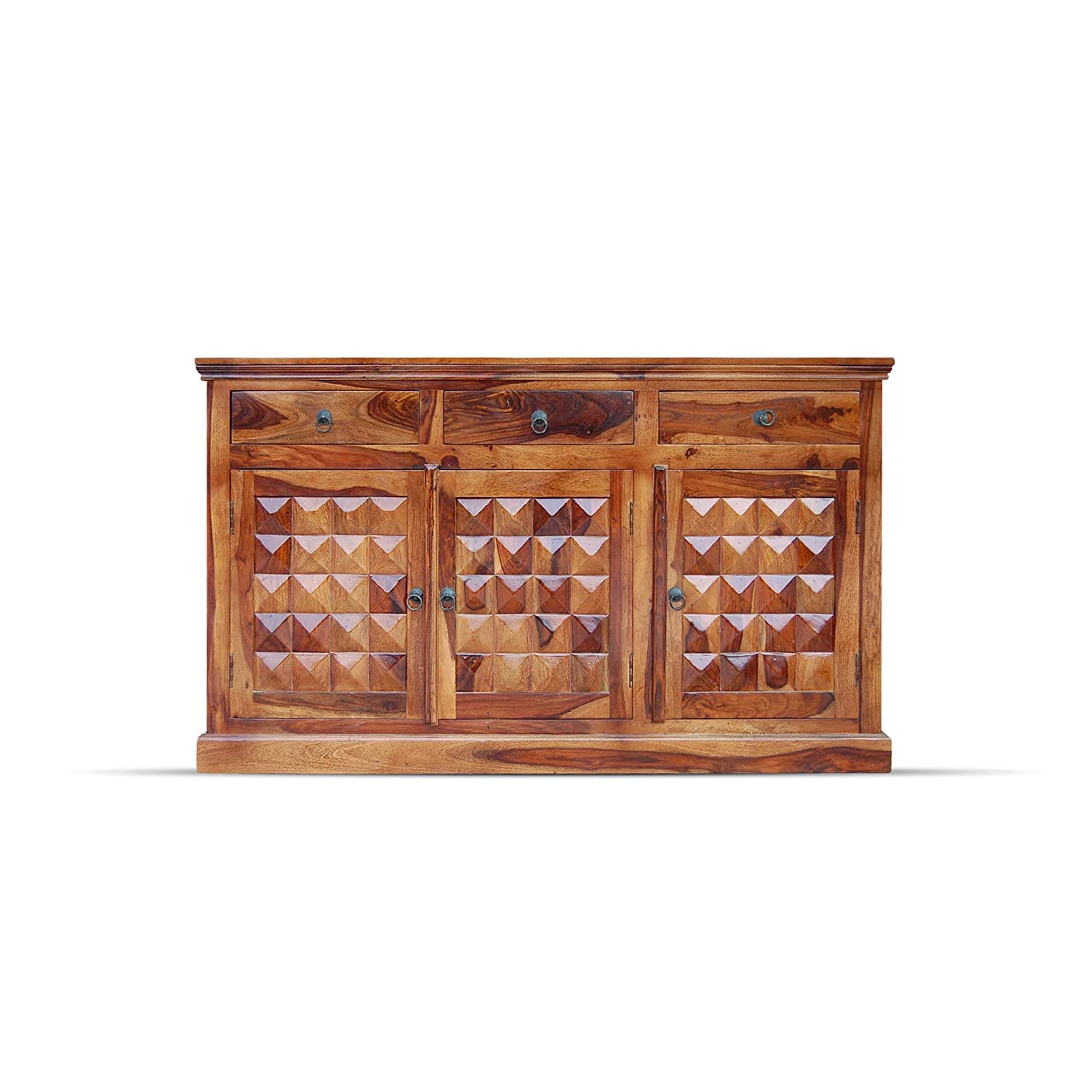 Solid Sheesham Wood Sideboard Cabinet with 3 Drawers & 3 Door Storage