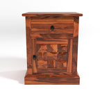 Solid Sheesham Wood Bedside Table with Drawer & Cabinet