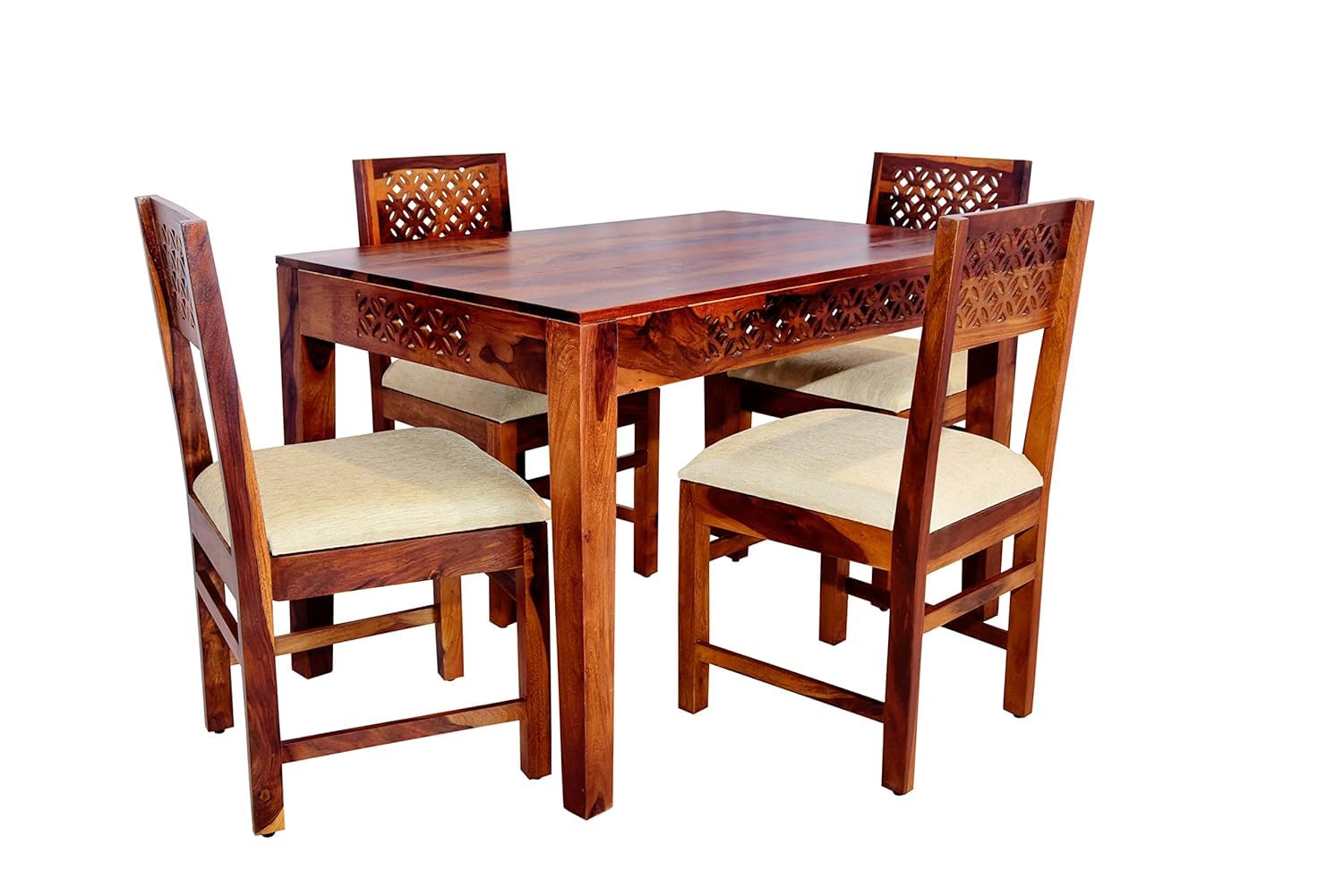 Sheesham Wood 4 Seater Dining Table Set | CNC Carved Design
