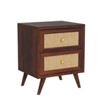 Solid Sheesham Wood Bedside Table with 2 Drawers | Cane Design