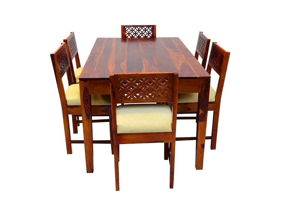 Solid Wood CNC Design 6 Seater Dining Table Set with Chairs