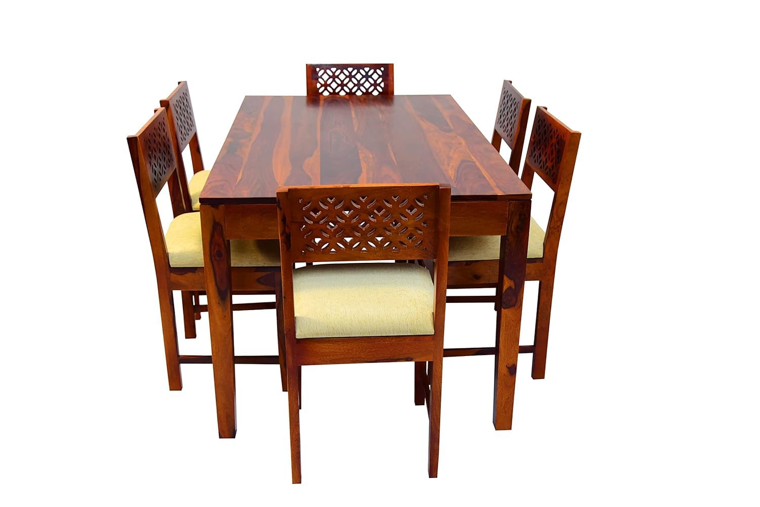 Solid Wood CNC Design 6 Seater Dining Table Set with Chairs