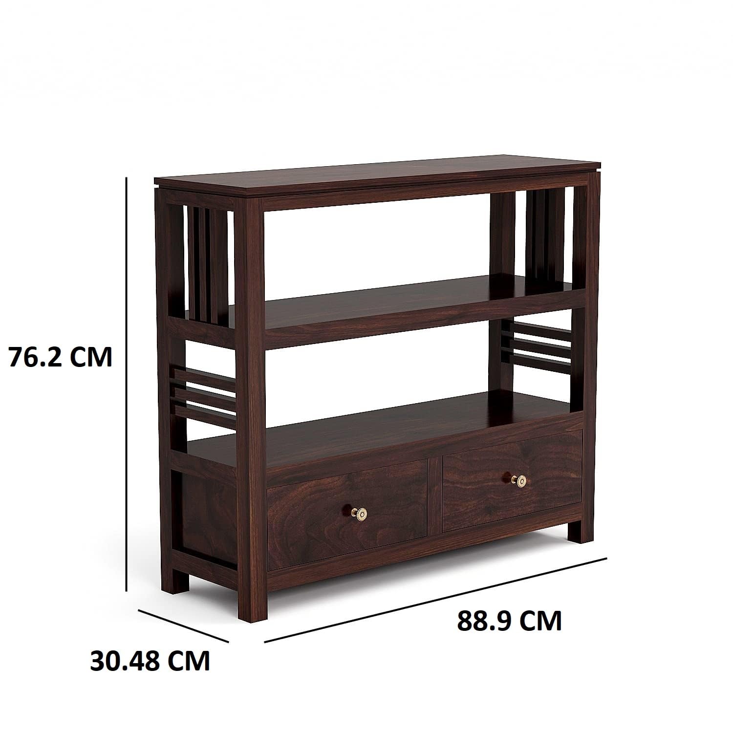Solid Sheesham Wood Bookshelf with Drawer