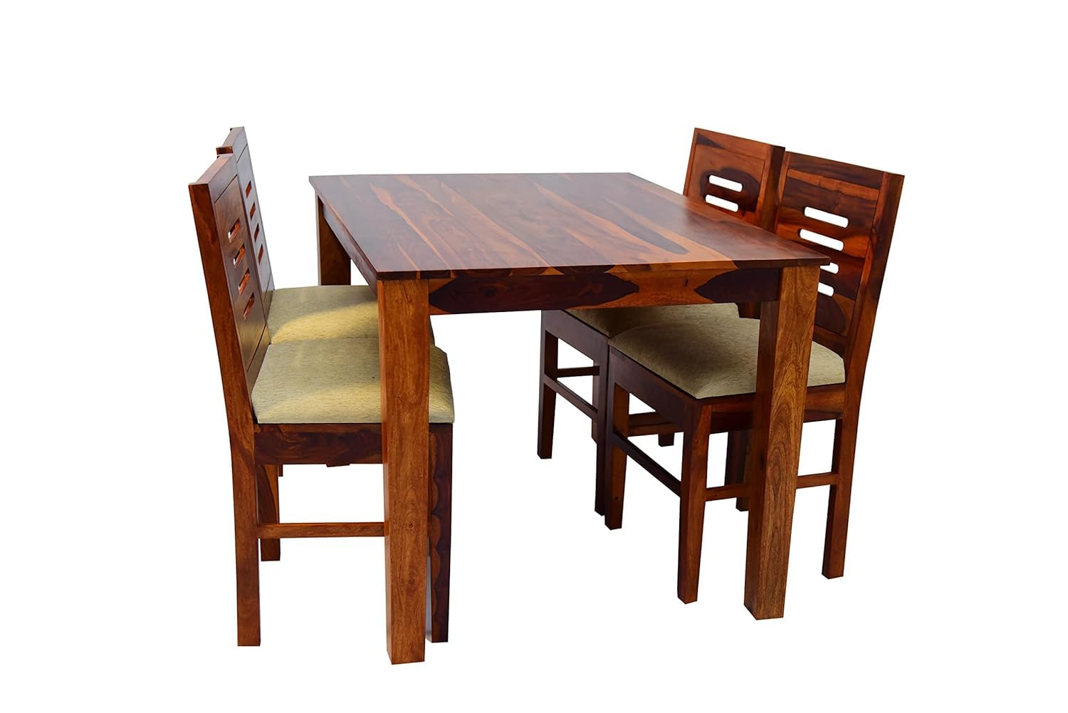Sheesham Wood 4 Seater Dining Table Set | Modern Slat Back Chairs |