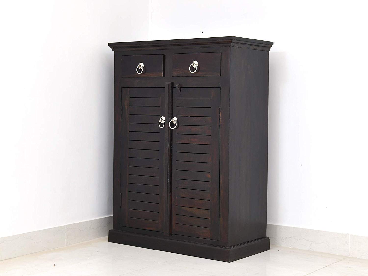 Solid Sheesham Wood Shoe Rack Cabinet with Drawer