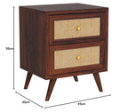 Solid Sheesham Wood Bedside Table with 2 Drawers | Cane Design