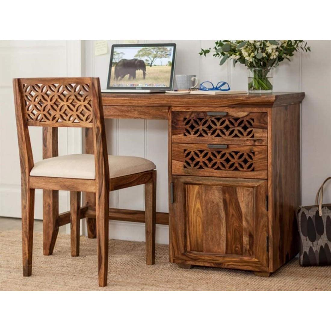 Solid Sheesham Wood Study Table with Chair