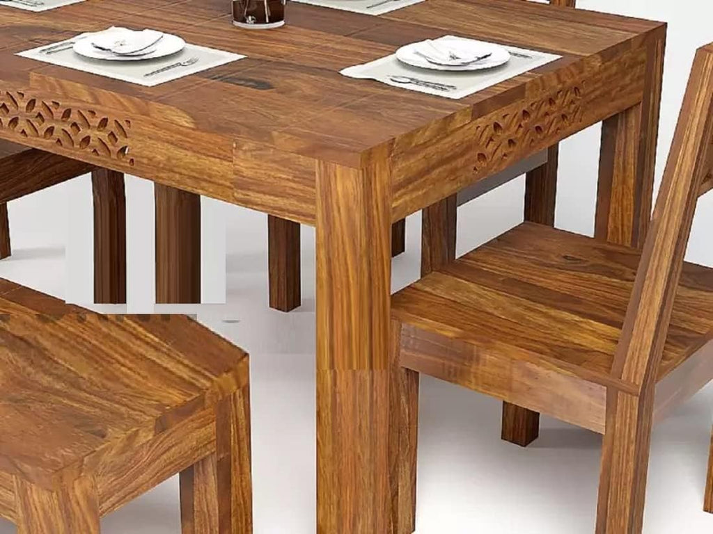Sheesham Wood 8 Seater Dining Table Set with CNC Carved Back Chairs