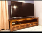 Solid Sheesham Wood TV Unit with 4 Drawers & Open Shelves