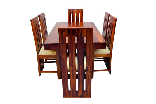 Premium Sheesham Wood 6 Seater Dining Table Set with Cushioned Chairs