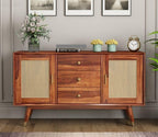 Solid Sheesham Wood Sideboard Cabinet with 3 Drawers & 2 Door Storage