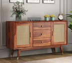 Solid Sheesham Wood Sideboard Cabinet with 3 Drawers & 2 Door Storage